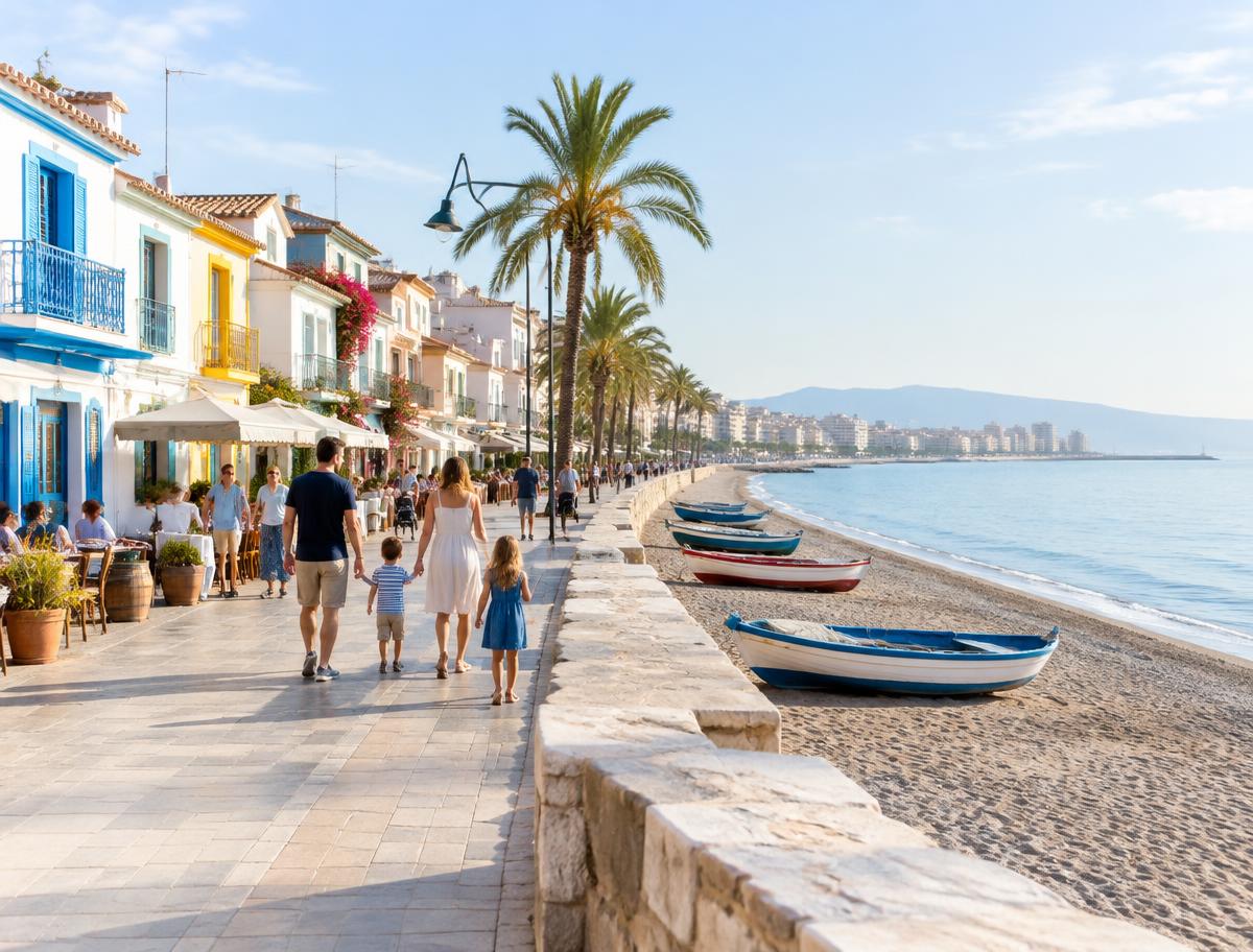 Strandpromenade von Pedregalejo in Málaga mit Fischerbooten