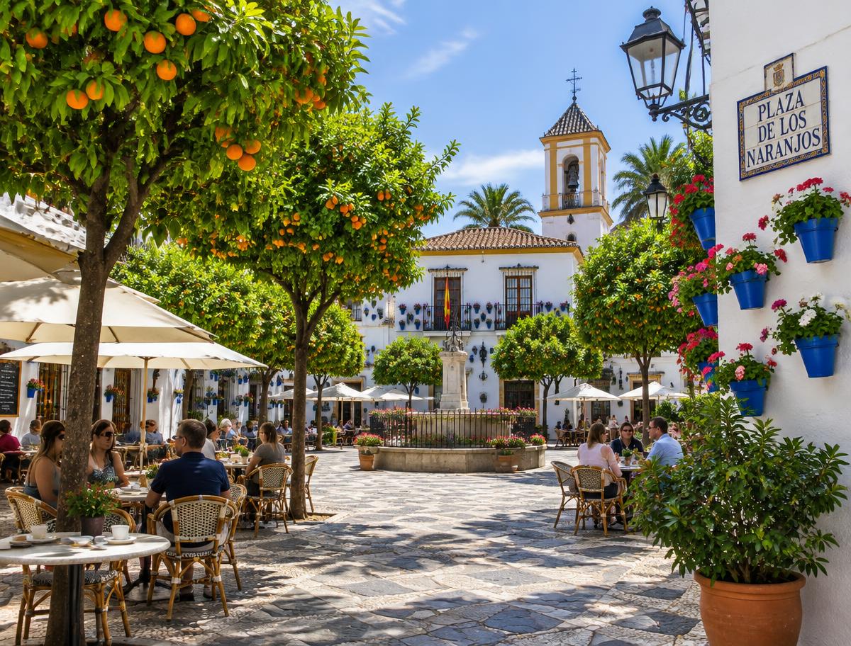 Plaza de los Naranjos in der Altstadt von Marbella mit Orangenbäumen