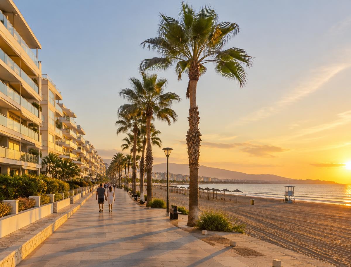 Strandpromenade von Playamar in Torremolinos mit Palmen